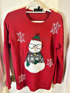 With Love, Derek Red & White Snowman Holiday Sweater Medium